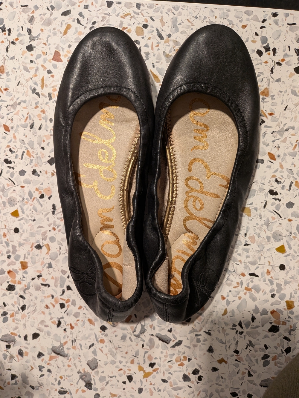 Sam Edelman Black Leather Rounded Toe Ballet Flats